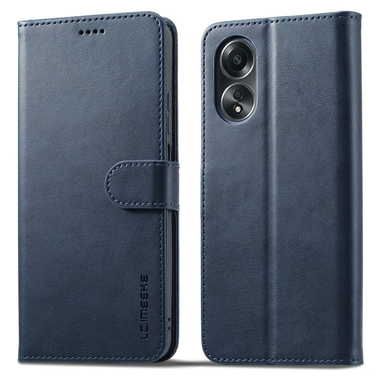 LC.IMEEKE For Oppo A58 4G / F23 5G Case Leather Phone Cover Stand Calf Texture Wallet - Blue
