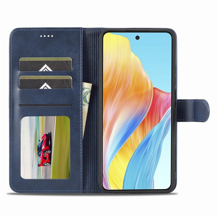 LC.IMEEKE For Oppo A58 4G / F23 5G Case Leather Phone Cover Stand Calf Texture Wallet - Blue
