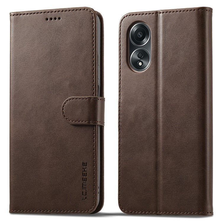 LC.IMEEKE For Oppo A58 4G / F23 5G Case Leather Phone Cover Stand Calf Texture Wallet - Brown