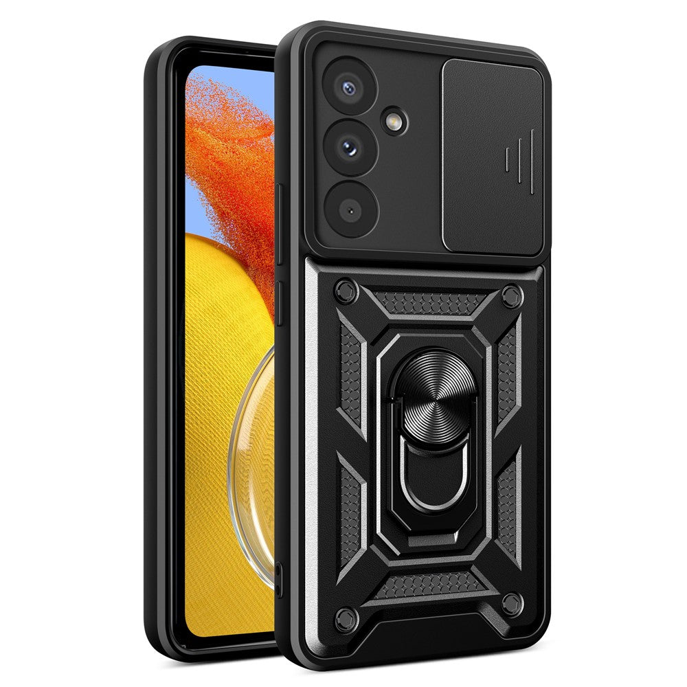 For Samsung Galaxy M14 5G Case PC+TPU Ring Kickstand Phone Cover - Black