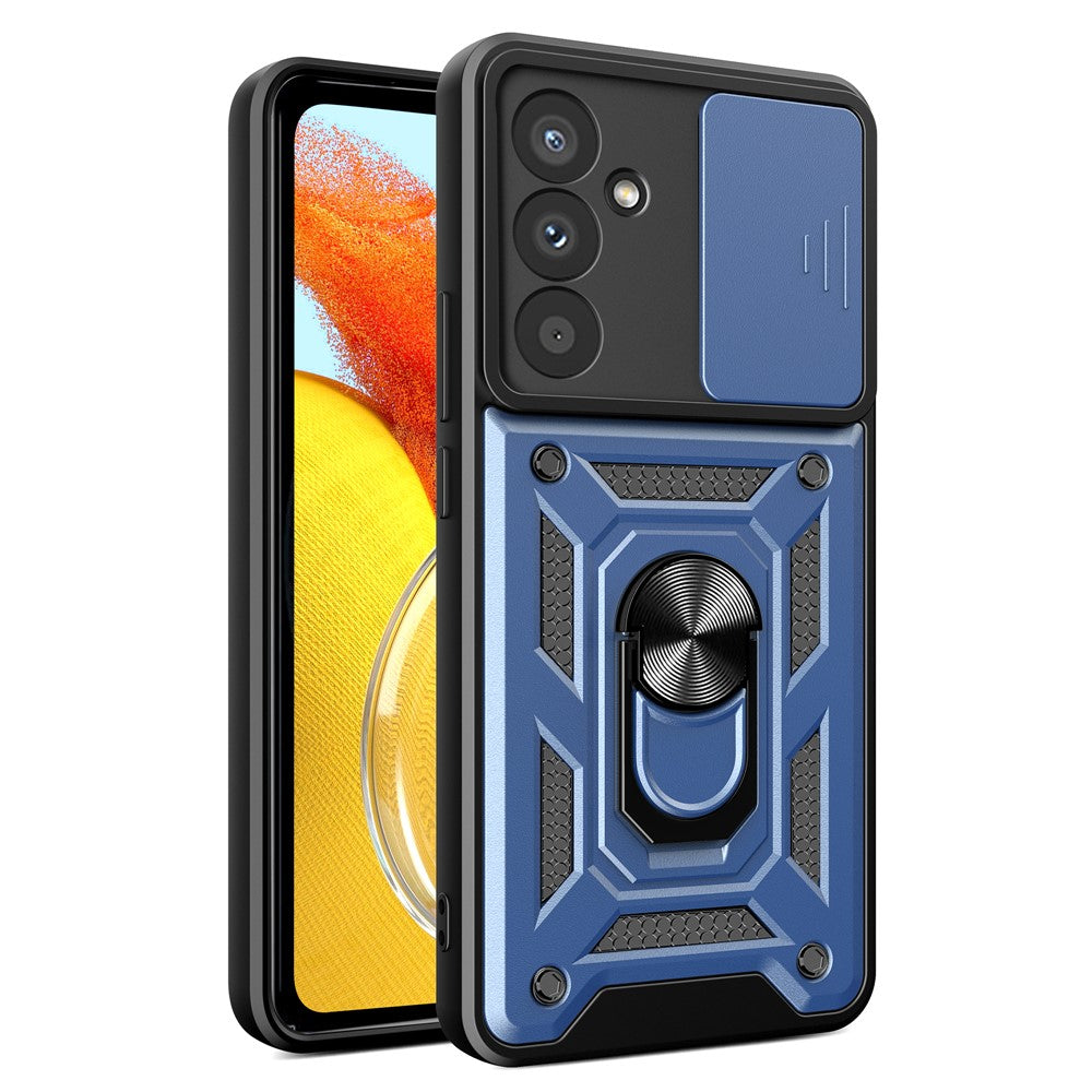 For Samsung Galaxy M14 5G Case PC+TPU Ring Kickstand Phone Cover - Blue