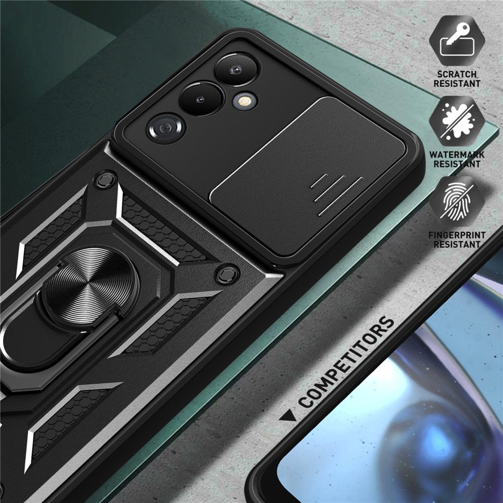 For Samsung Galaxy M14 5G Case PC+TPU Ring Kickstand Phone Cover - Silver
