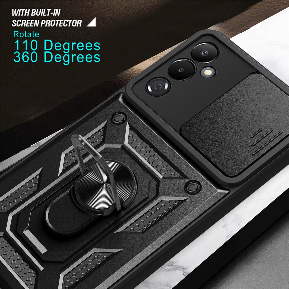For Samsung Galaxy M14 5G Case PC+TPU Ring Kickstand Phone Cover - Silver