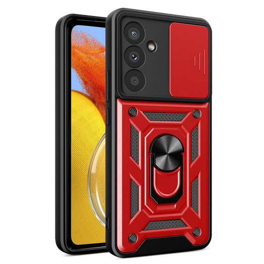 For Samsung Galaxy M14 5G Case PC+TPU Ring Kickstand Phone Cover - Red