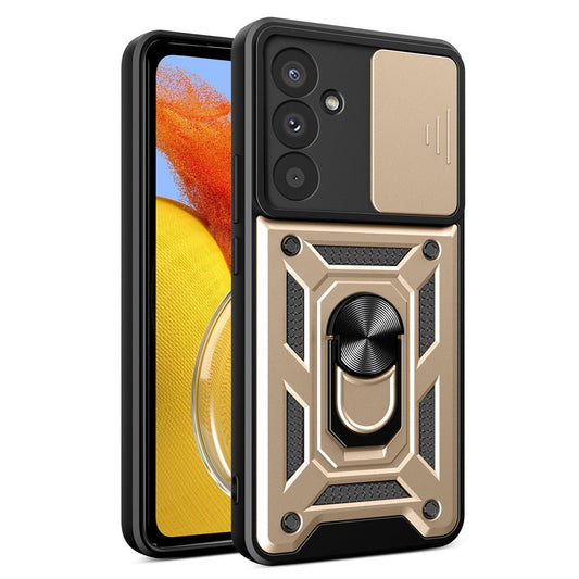 For Samsung Galaxy M14 5G Case PC+TPU Ring Kickstand Phone Cover - Gold
