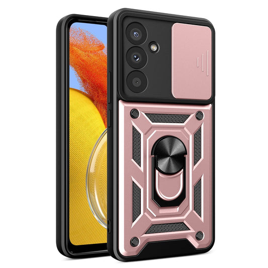 For Samsung Galaxy M14 5G Case PC+TPU Ring Kickstand Phone Cover - Rose Gold