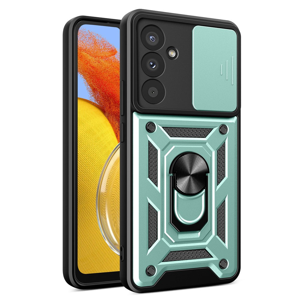 For Samsung Galaxy M14 5G Case PC+TPU Ring Kickstand Phone Cover - Green