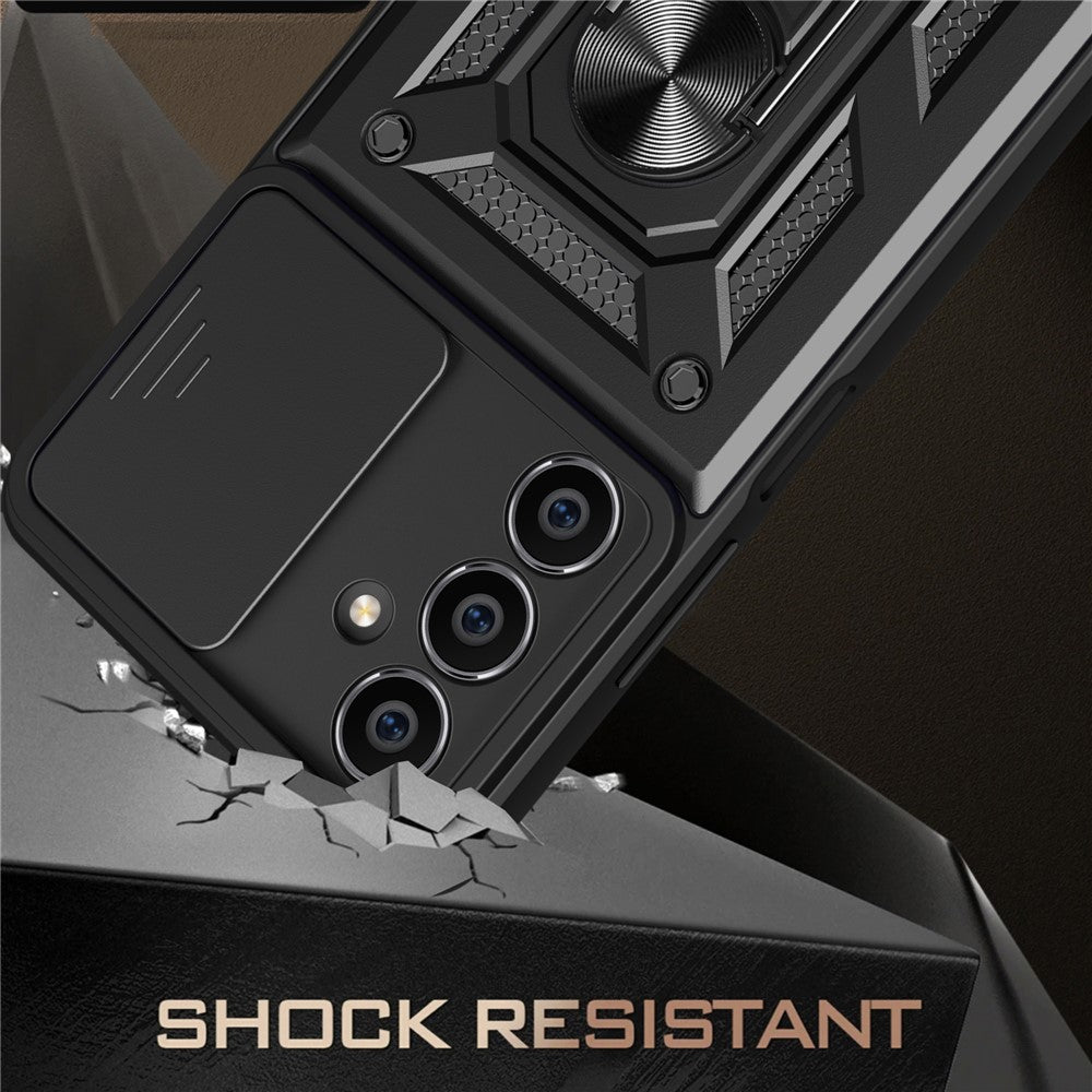 For Samsung Galaxy M54 5G / F54 5G Case Ring Kickstand PC+TPU Smartphone Cover - Black