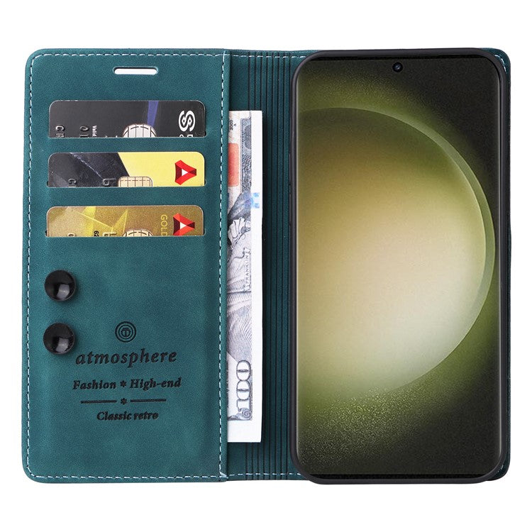 006 Series For Samsung Galaxy S23 Ultra Leather Case Phone Wallet Cover with Sucker Closure - Green