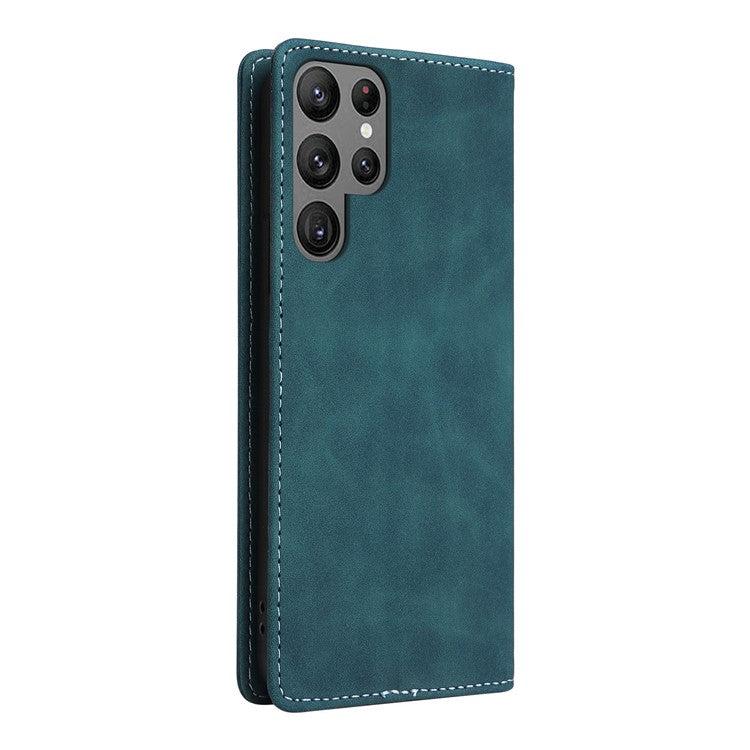 006 Series For Samsung Galaxy S23 Ultra Leather Case Phone Wallet Cover with Sucker Closure - Green