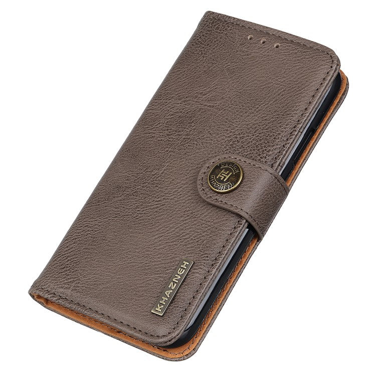 KHAZNEH Phone Cover for Oppo A38 4G Case Cowhide Texture Anti-drop PU Leather Stand Wallet - Khaki