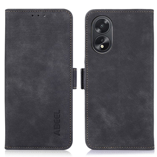 ABEEL For Oppo A38 4G Case Shockproof Retro Texture Phone Stand Cover PU Leather Wallet - Black