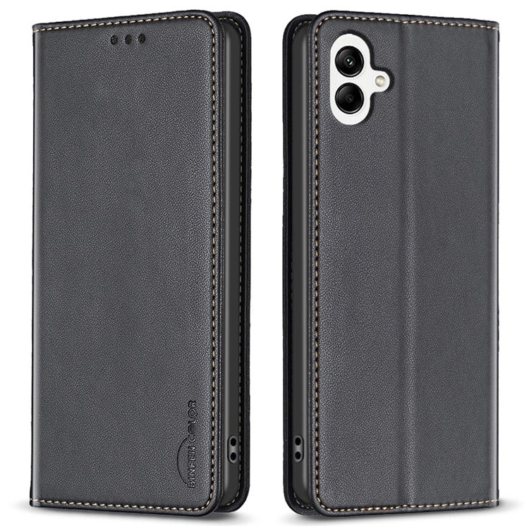 BINFEN COLOR BF18 For Samsung Galaxy A05 4G Leather Case Card Holder Phone Cover - Black