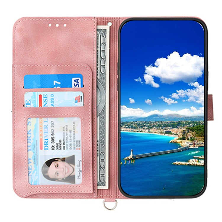 For Samsung Galaxy A05 4G Case PU Leather Flower Imprinted Phone Cover with 2 Straps - Pink