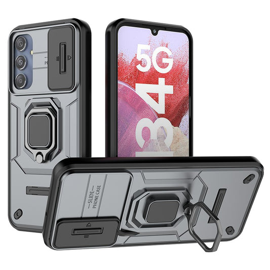 For Samsung Galaxy M34 5G / F34 5G Case Slide Lens Guard PC+TPU Phone Protective Cover - Grey