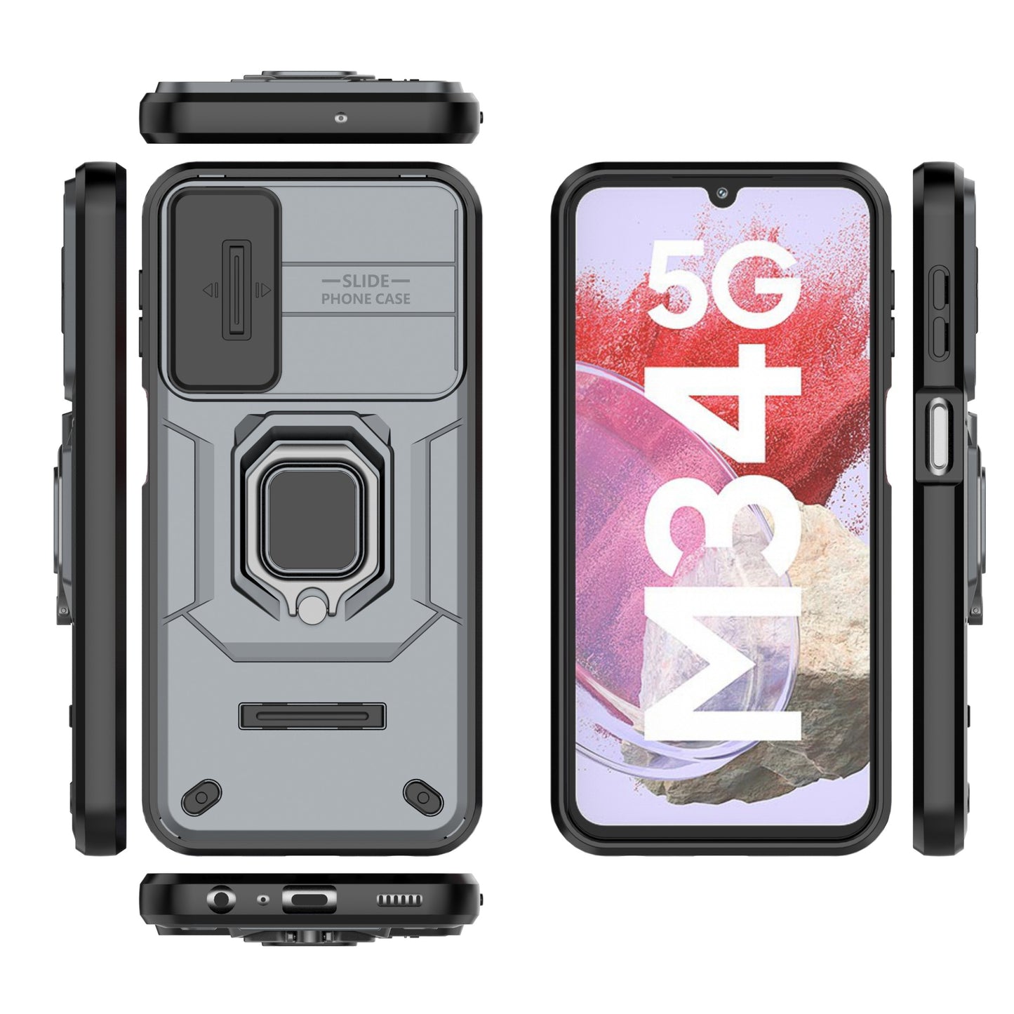 For Samsung Galaxy M34 5G / F34 5G Case Slide Lens Guard PC+TPU Phone Protective Cover - Grey