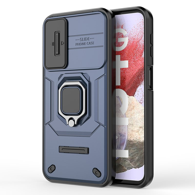 For Samsung Galaxy M34 5G / F34 5G Case Slide Lens Guard PC+TPU Phone Protective Cover - Blue