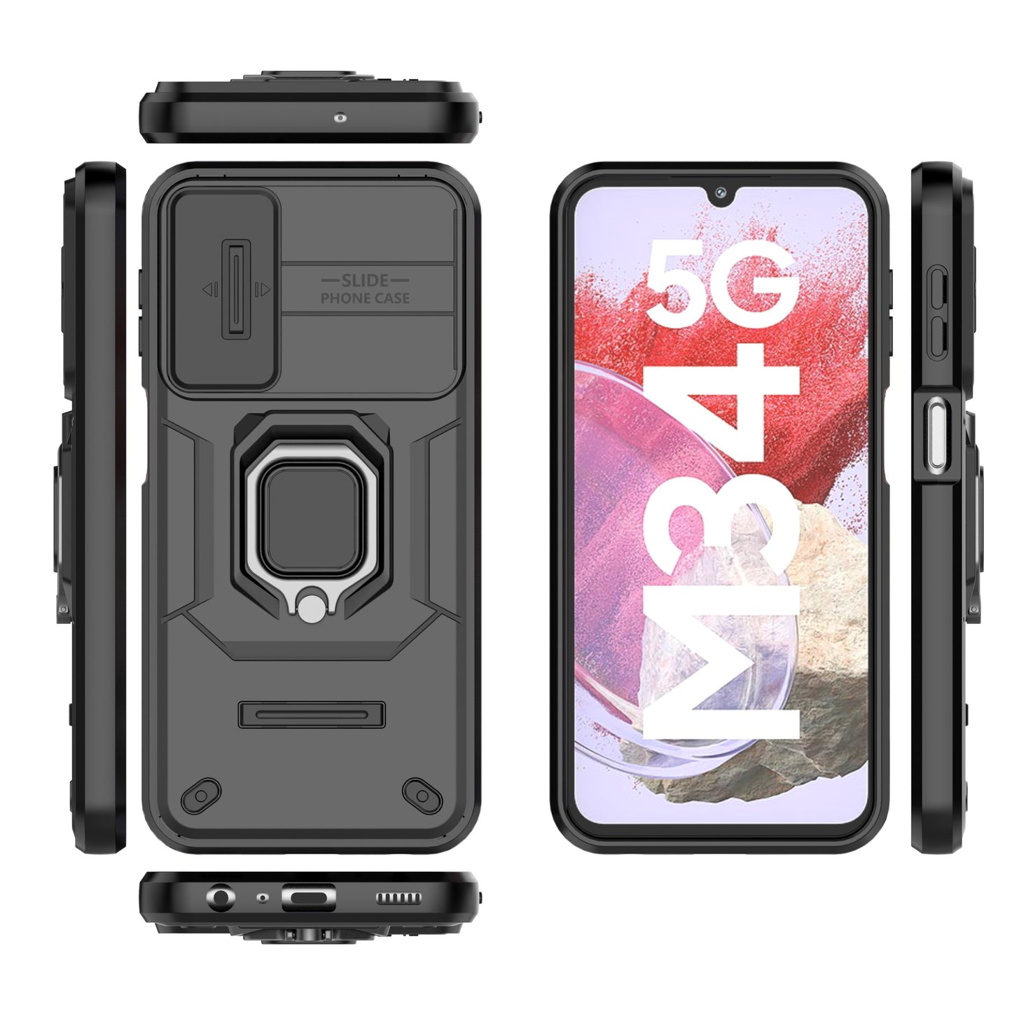 For Samsung Galaxy M34 5G / F34 5G Case Slide Lens Guard PC+TPU Phone Protective Cover - Black