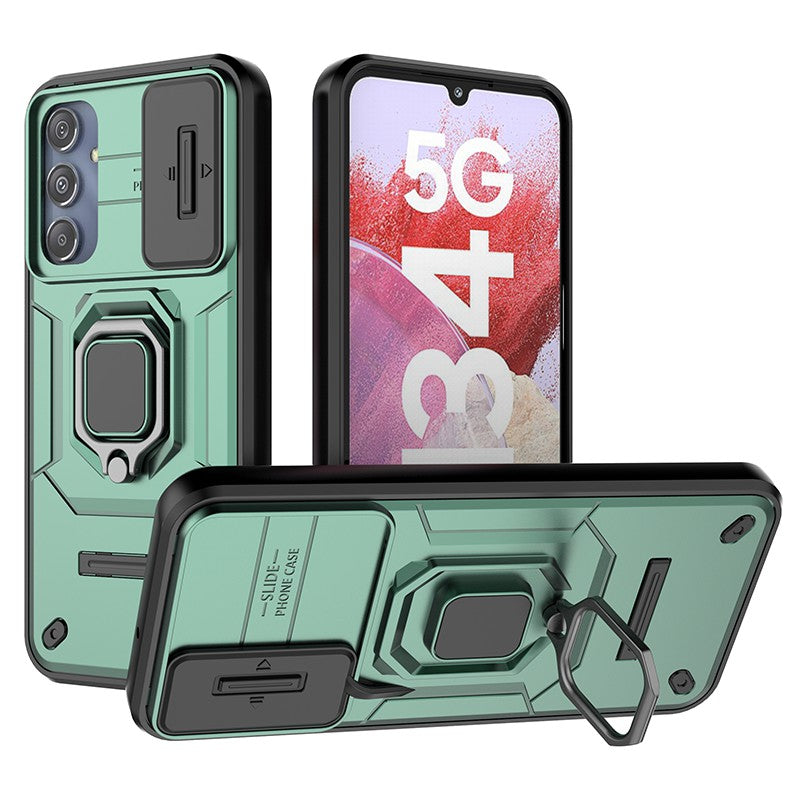 For Samsung Galaxy M34 5G / F34 5G Case Slide Lens Guard PC+TPU Phone Protective Cover - Green
