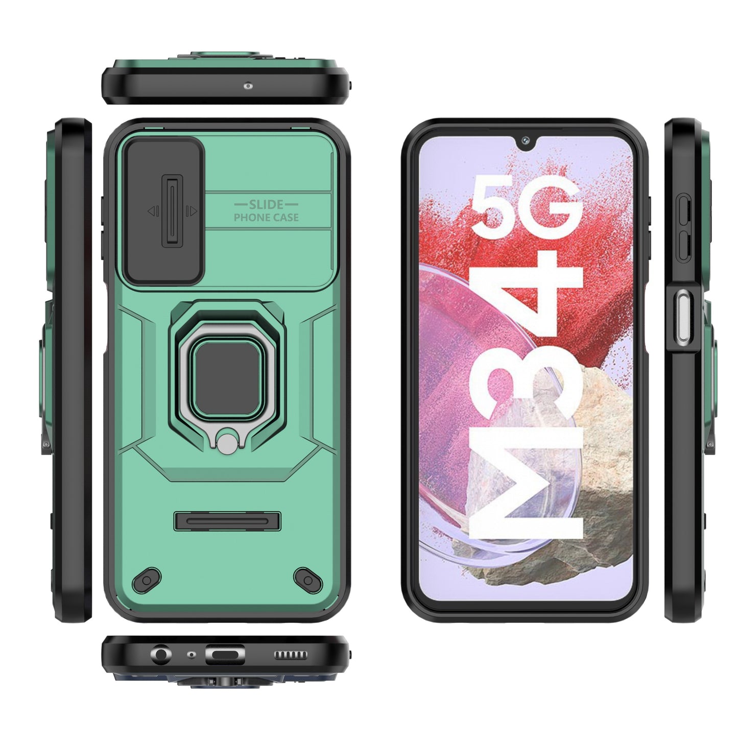 For Samsung Galaxy M34 5G / F34 5G Case Slide Lens Guard PC+TPU Phone Protective Cover - Green