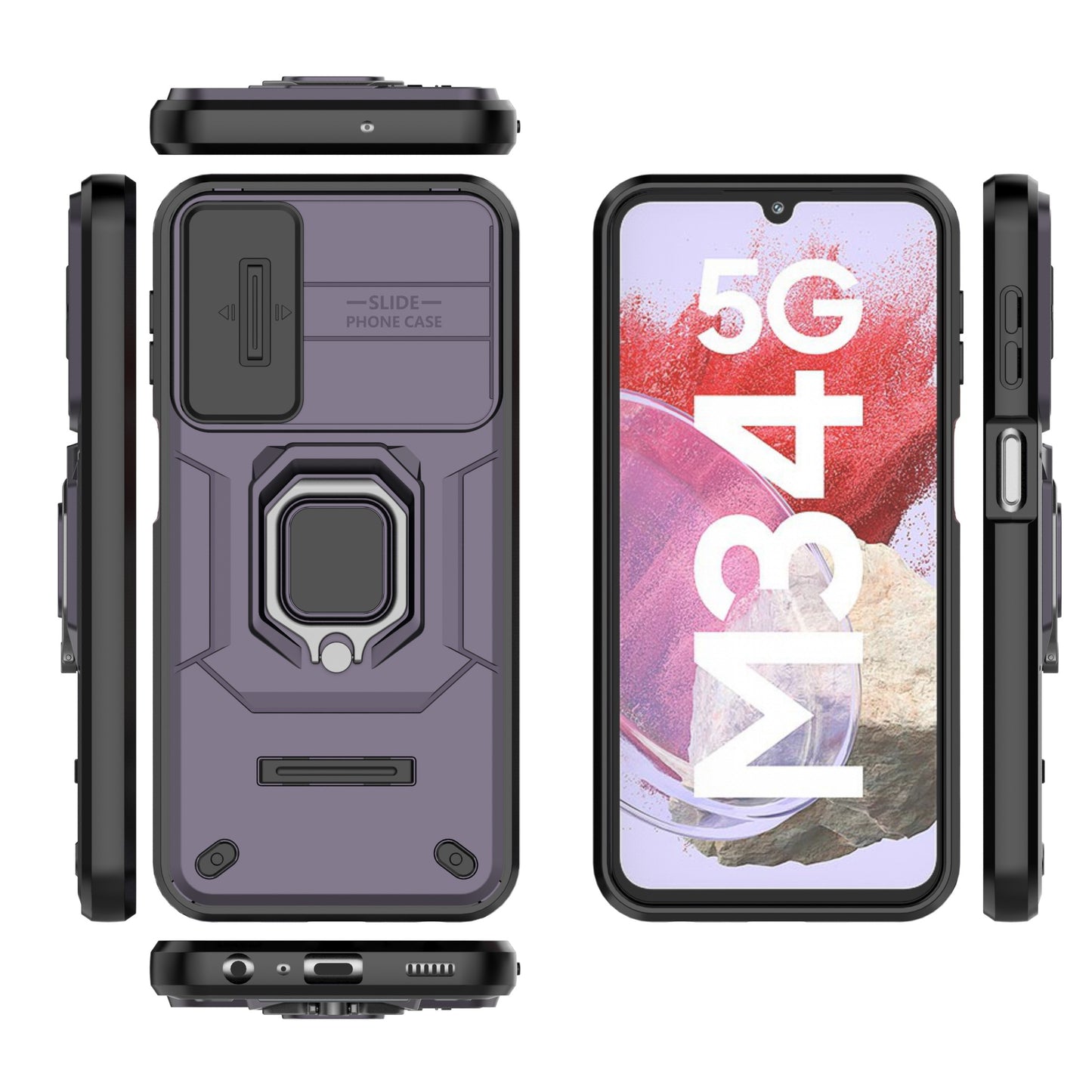 For Samsung Galaxy M34 5G / F34 5G Case Slide Lens Guard PC+TPU Phone Protective Cover - Purple