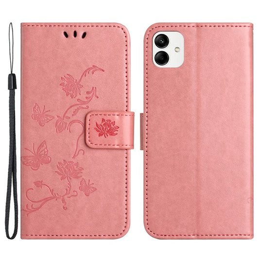 For Samsung Galaxy A05 4G Case Imprinted PU Leather Wallet Folding Stand Phone Cover - Pink