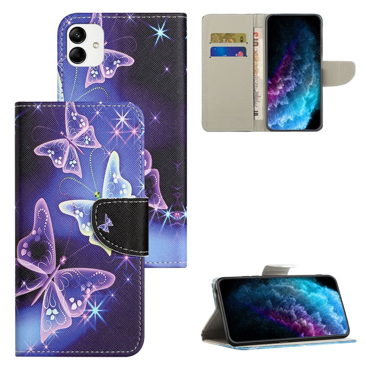 For Samsung Galaxy A05 4G Leather Case Pattern Printed Wallet Stand Phone Cover - Sparkling Butterflies