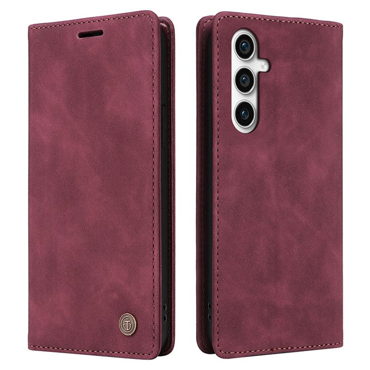 006 Series For Samsung Galaxy S23 FE Case Sucker Closure PU Leather Phone Stand Cover - Wine Red