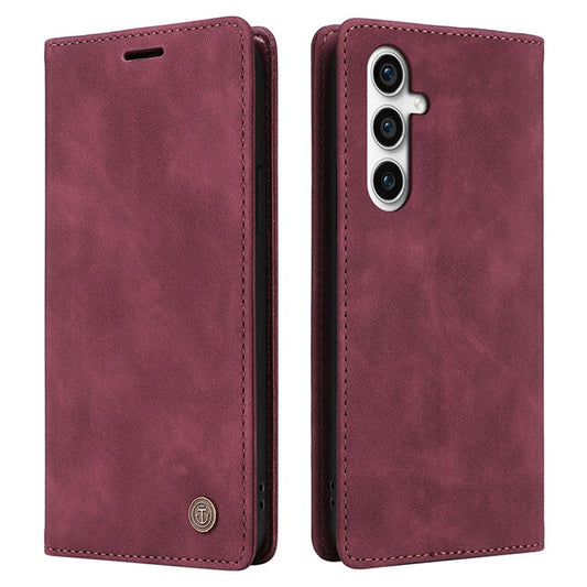 006 Series For Samsung Galaxy S23 FE Case Sucker Closure PU Leather Phone Stand Cover - Wine Red