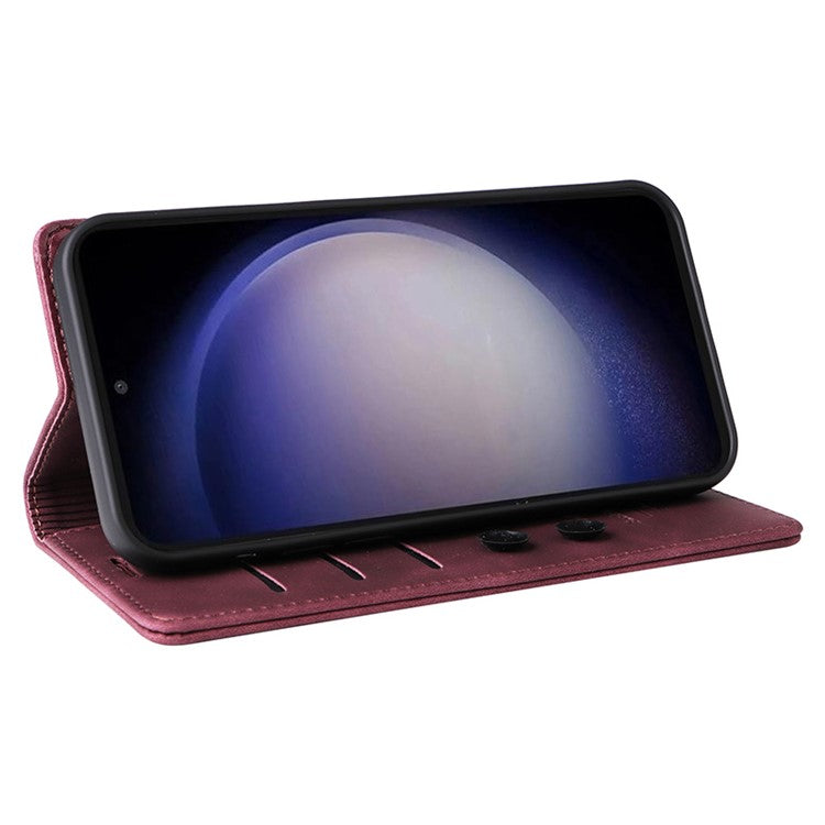 006 Series For Samsung Galaxy S23 FE Case Sucker Closure PU Leather Phone Stand Cover - Wine Red