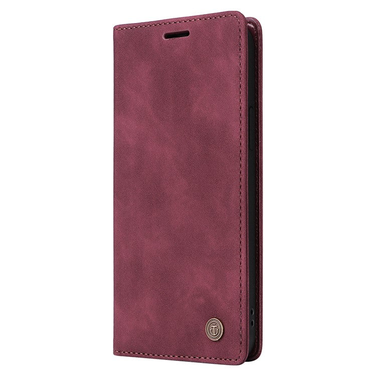006 Series For Samsung Galaxy S23 FE Case Sucker Closure PU Leather Phone Stand Cover - Wine Red