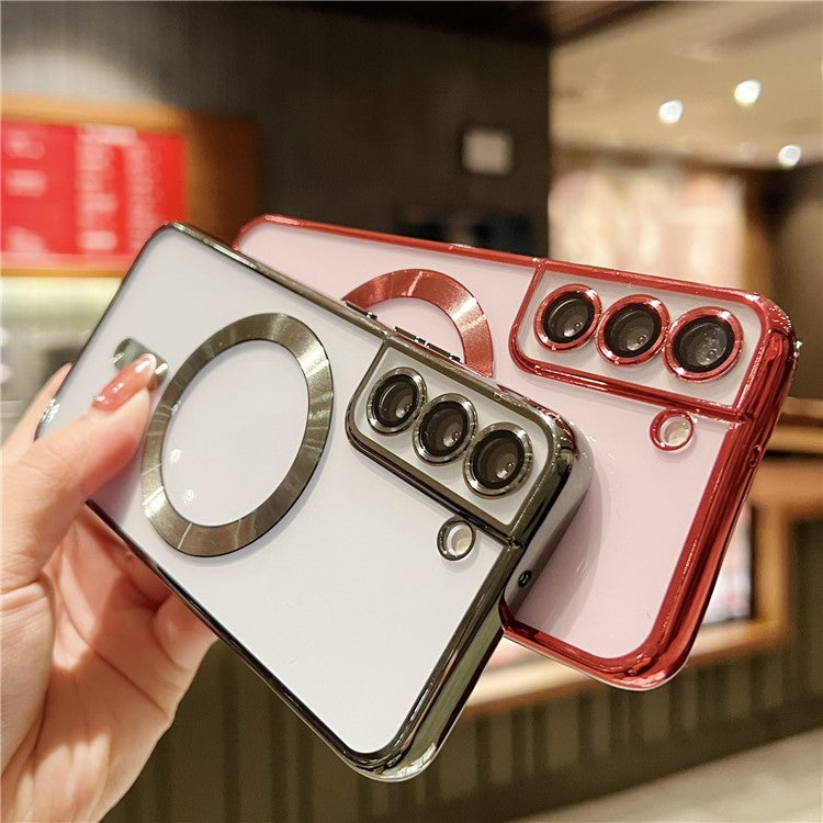 For Samsung Galaxy S23 Case Electroplated Magnetic Clear TPU Phone Back Cover - Silver