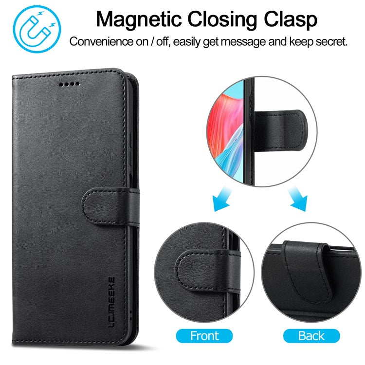 LC.IMEEKE Phone Shell for Oppo A78 4G Case PU Leather Stand Wallet Cover - Black
