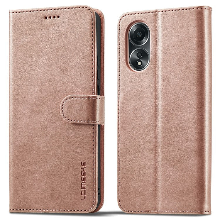 LC.IMEEKE Phone Shell for Oppo A78 4G Case PU Leather Stand Wallet Cover - Rose Gold
