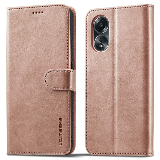 LC.IMEEKE Phone Shell for Oppo A78 4G Case PU Leather Stand Wallet Cover - Rose Gold