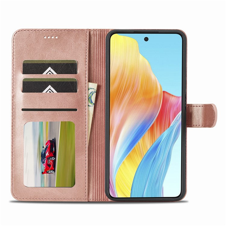 LC.IMEEKE Phone Shell for Oppo A78 4G Case PU Leather Stand Wallet Cover - Rose Gold