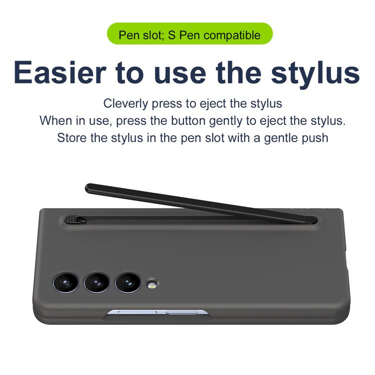 For Samsung Galaxy Z Fold5 5G Case Hard PC Phone Cover with Stylus (No Tempered Glass Film) - Titanium Grey+Black Stylus