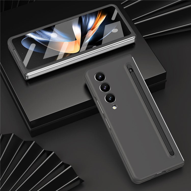 For Samsung Galaxy Z Fold5 5G Case Hard PC Phone Cover with Stylus (No Tempered Glass Film) - Titanium Grey+Black Stylus
