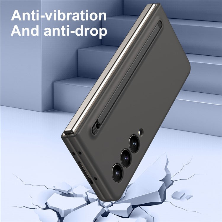 For Samsung Galaxy Z Fold5 5G Case Hard PC Phone Cover with Stylus (No Tempered Glass Film) - Titanium Grey+Black Stylus