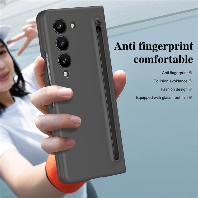 For Samsung Galaxy Z Fold5 5G Case Hard PC Phone Cover with Stylus (No Tempered Glass Film) - Titanium Grey+Black Stylus