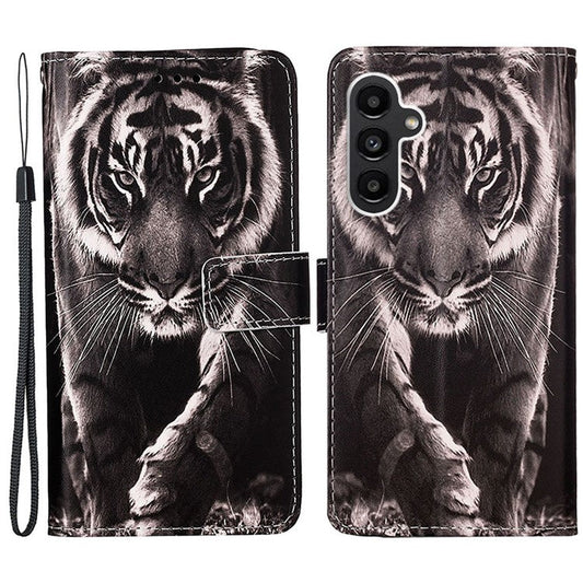YB Pattern Printing Leather Series-4 for Samsung Galaxy A15 4G Case PU Leather Phone Wallet Cover - Tiger