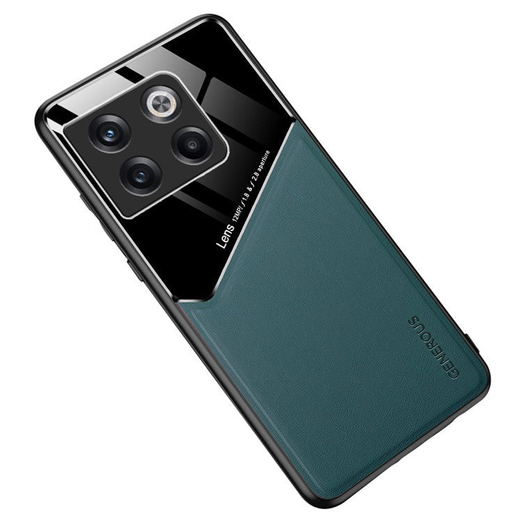 For OnePlus 10T 5G / Ace Pro 5G Case Built-in Car Mount Metal Sheet Leather+TPU+PC Phone Cover - Green