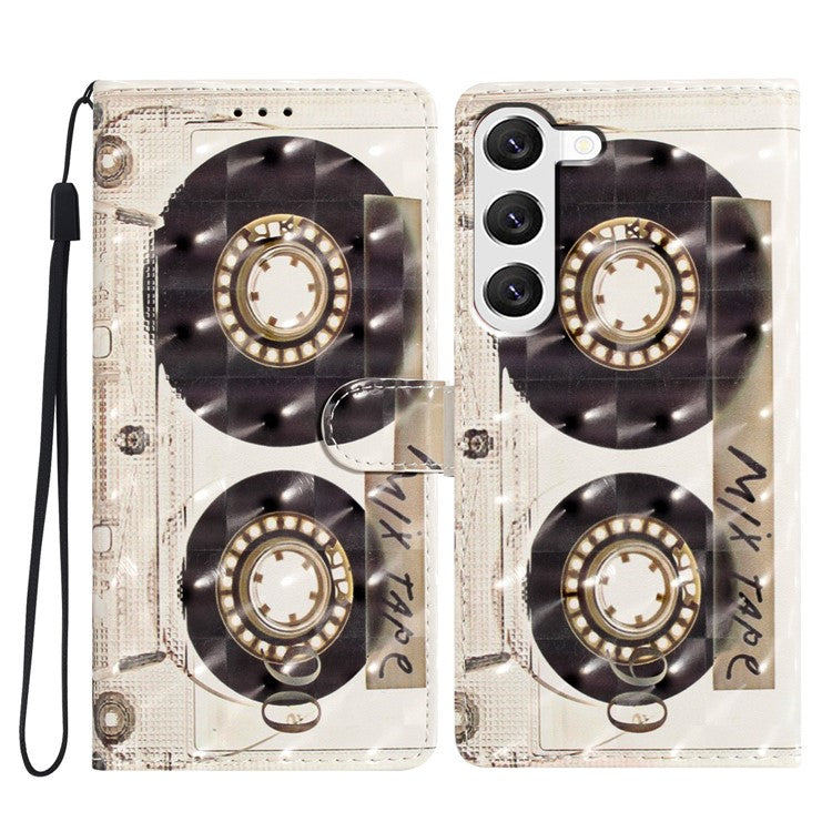 For Samsung Galaxy S23 Case 3D Pattern Flip Folio PU Leather Wallet Phone Cover - Tape