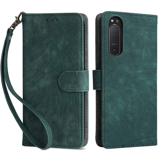For Sony Xperia 5 II Case Wallet PU Leather Stand RFID Blocking Phone Cover with Strap - Green