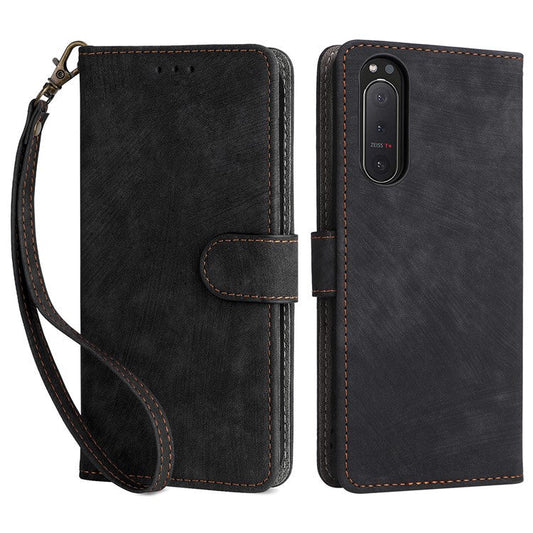 For Sony Xperia 5 II Case Wallet PU Leather Stand RFID Blocking Phone Cover with Strap - Black