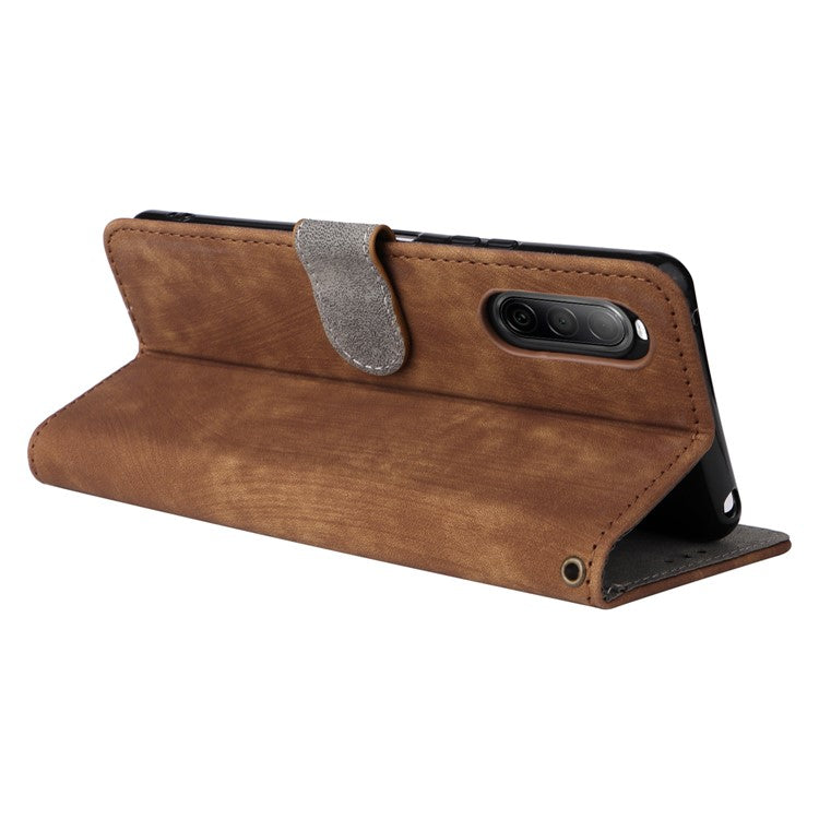 For Sony Xperia 10 II Case Mobile Phone Cover PU Leather RFID Blocking Shell with Strap - Brown