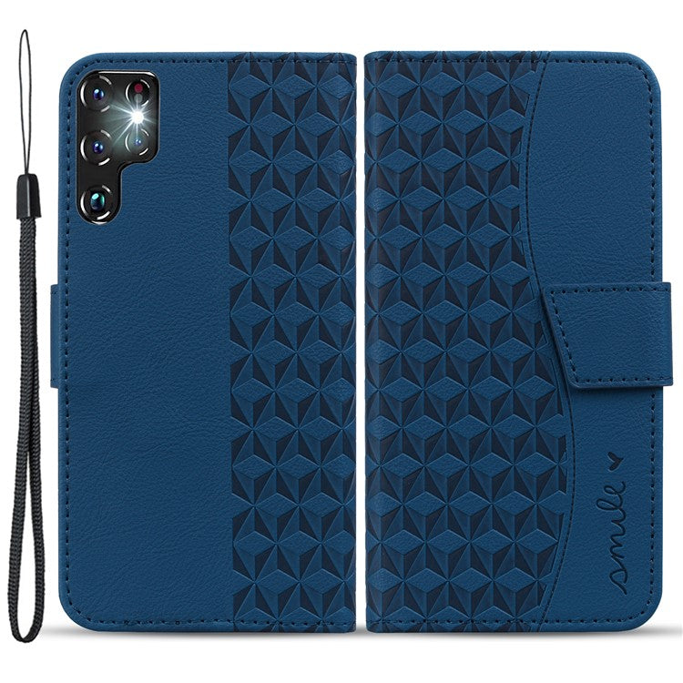 For Samsung Galaxy S23 Ultra Case Imprinted PU Leather Flip Shell Phone Cover - Sapphire