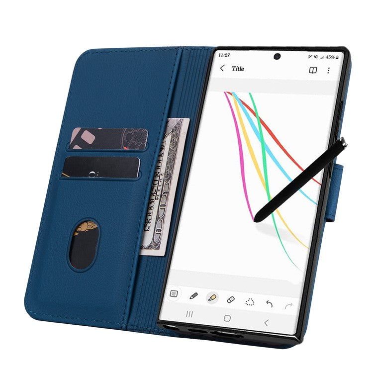 For Samsung Galaxy S23 Ultra Case Imprinted PU Leather Flip Shell Phone Cover - Sapphire