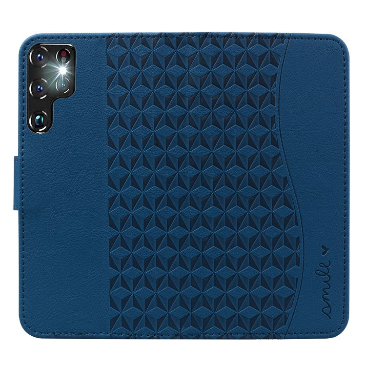 For Samsung Galaxy S23 Ultra Case Imprinted PU Leather Flip Shell Phone Cover - Sapphire