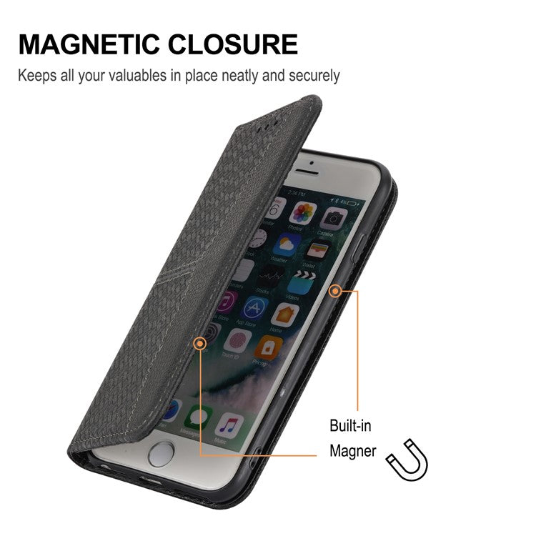 For Samsung Galaxy A25 5G (Global) (161.0 x 76.5 x 8.3mm) Case Woven Texture PU Leather Stand Phone Wallet Cover with Strap - Black